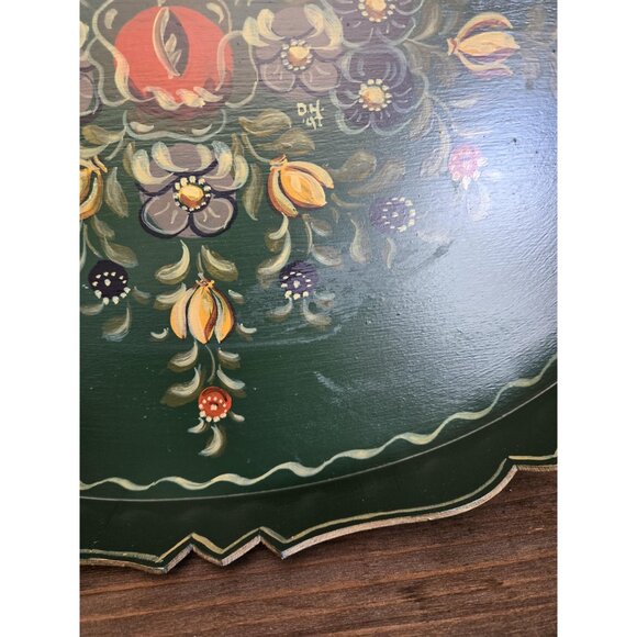 Handpainted Hindeloopen Wooden Tray w Handles Bird Flowers Dutch Floral Folk Art - Picture 9 of 10